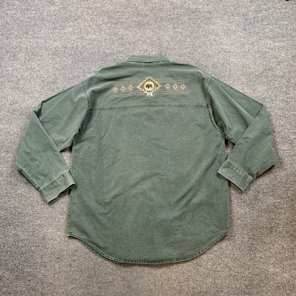 Vintage Coldwater Creek Shirt Mens 2XL XXL Green Washed Workwear Native American - Picture 6 of 9